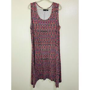 Rachel Zoe Plus Size 2X Dress Ikat Print Midi Dress Stretchy Scoop Neck